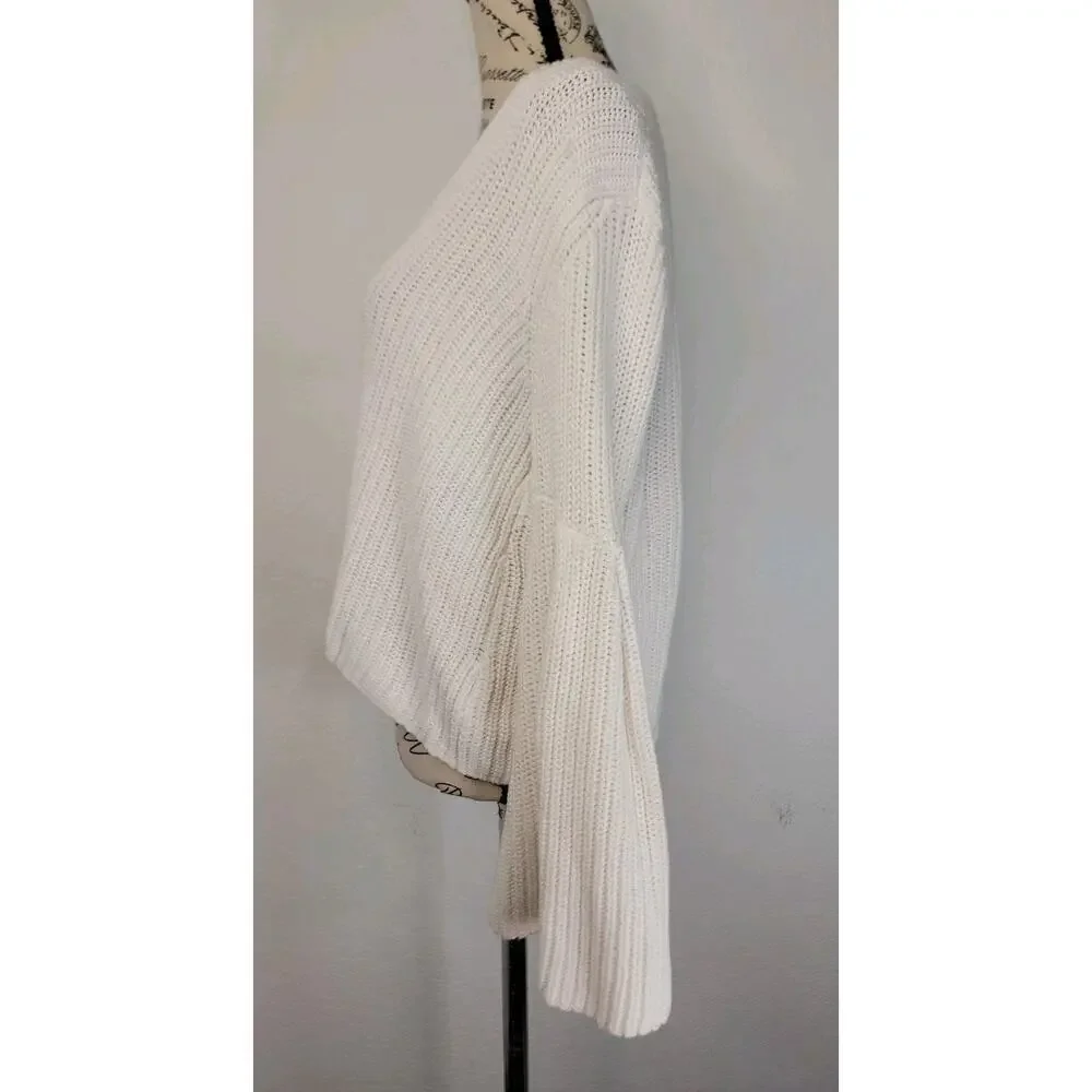 Free People Womens Sz Small Damsel Bell Sleeve Knit Sweater White Boho OB710275